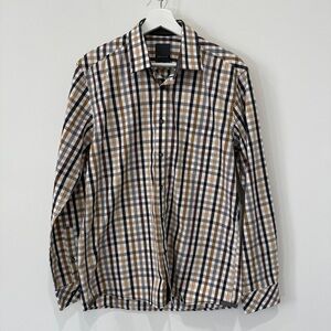 Orvieto Men's Long Sleeve Checkered Button Down Shirt in Neutral Tones Size M